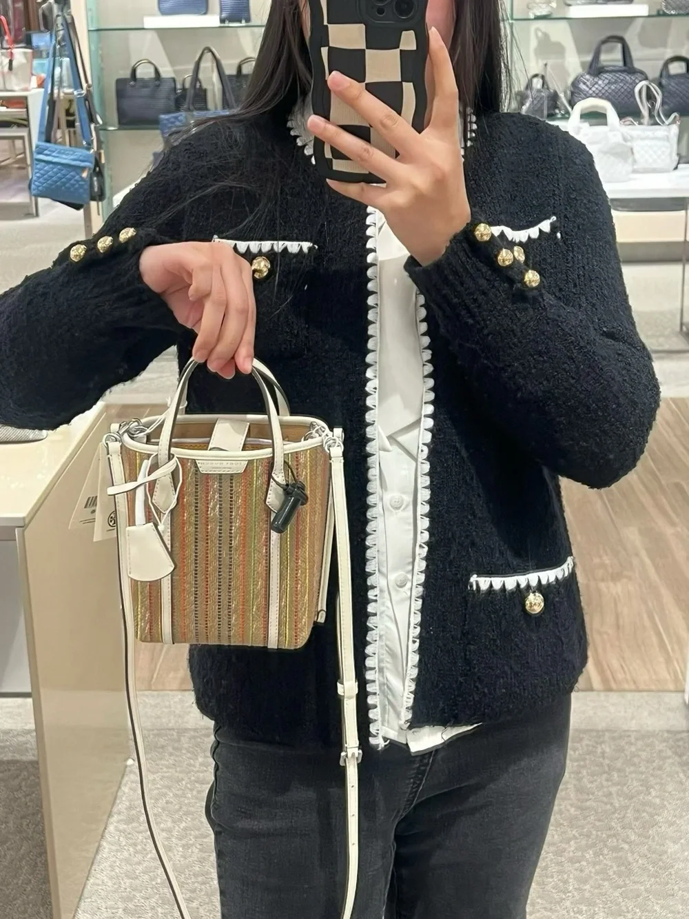 NWT Tory Burch Perry Mini Striped Raffia Tote